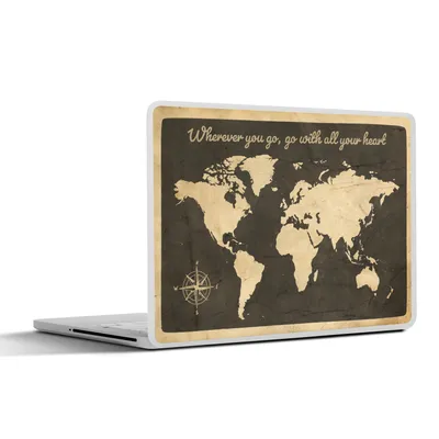 Produktbild von MuchoWow® Laptop Aufkleber Sticker Cover Weltkarte - Kompassrose - Zitat 30x21 cm - Sticker für Laptop - Selbstklebend