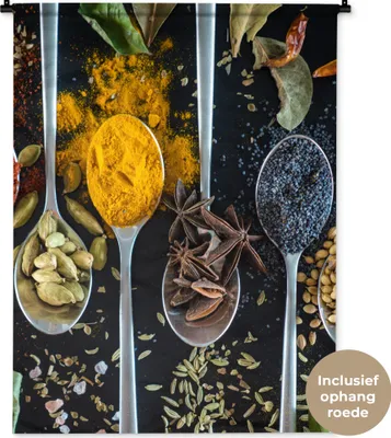 Produktbild von MuchoWow® Wandteppich Wandbehang Löffel - Gewürze - Kräuter - Essen - Tisch 90x120 cm Tapisserie Dekoration Wandtuch - Wanddeko
