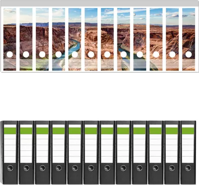 Produktbild von Wallario 12 Stück breite Ordner inkl. Klebeetiketten mit Motive Grand Canyon -  Set mit Rückenschildern / Ordnerrücken Stickern