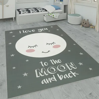 Produktbild von Kinderteppich, Kinderzimmer Teppich m. Stern, Mond u. Karo Motiven Grösse 80x150 cm