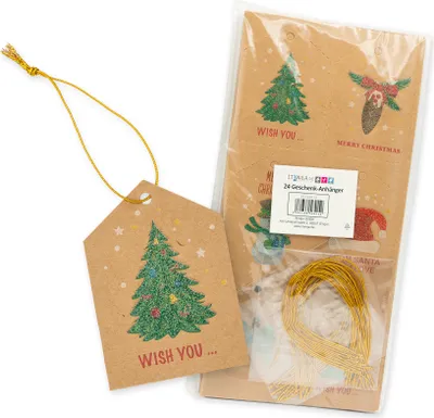 Produktbild von itenga 24er Set Geschenkanhänger Weihnachten Kraftpapier