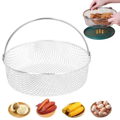 Obrázek produktu pro Kovový koš do airfryeru - Nerezová ocel - Pečící plech - Kuchyňské náčiní - Rozměry 21 x 6 x 16 cm - Fritovací koš
