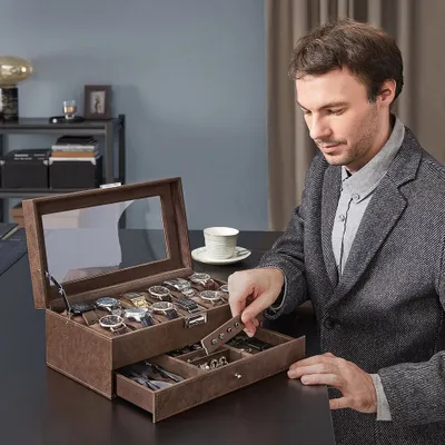 Produktbild von Famanu Uhrenbox mit Schublade - Elegante Uhrenvitrine mit Platz für Schmuck