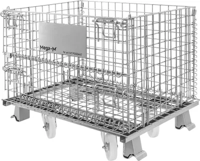Zdjęcie produktu dla Pojemnik siatkowy Gitterbox 80x60x64 cm oczko 5x5 cm wzmacniany z kołami skrętnymi ocynk