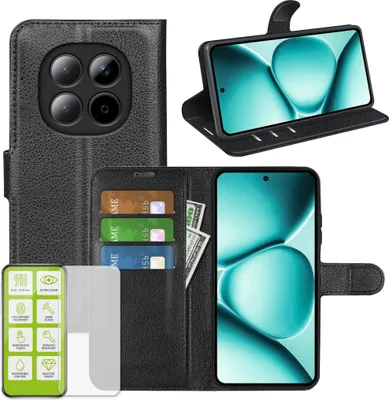 Produktbild von Kunstleder Hülle + Schutzglas für Xiaomi Redmi Note 15 Pro 5G Schutz Bundle Set
