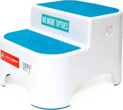Immagine prodotto di Sgabello a due gradini per bambini - Versatile - Superficie e base antiscivolo - Per l'apprendimento dell'uso del vasino - Sgabello per bambini piccoli - Maniglie per il trasporto - Cucina e bagno - Berry Blue
