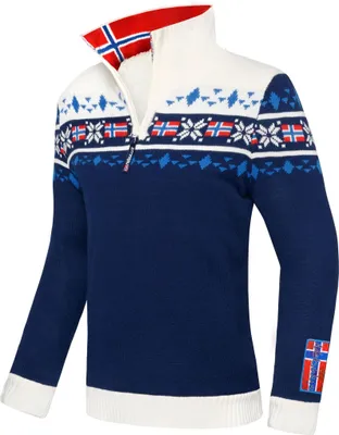 Zdjęcie produktu dla Nebulus norweski sweter z dzianiny z pluszowym futerkiem STEEN męski, kurtka z podszewką, ciepła i puszysta, P4706 - Mężczyźni, granatowo-biały, M