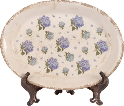 Produktbild von Clayre & Eef Unterteller 25x18x2 cm Beige Blau Keramik Blumen