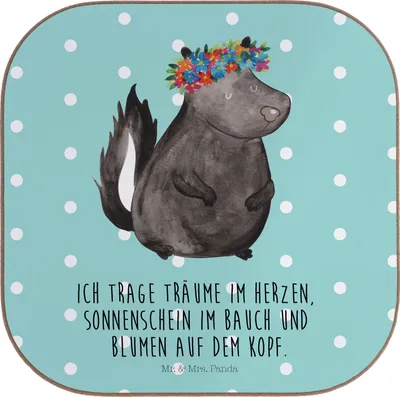 Produktbild von Mr. & Mrs. Panda Tassenuntersetzer Stinktier Mädchen - Türkis Pastell - Geschenk, Tischuntersetzer, Namaste, Skunk, Untersetzer Gläser, Coaster, Yoga, gläseruntersetzer