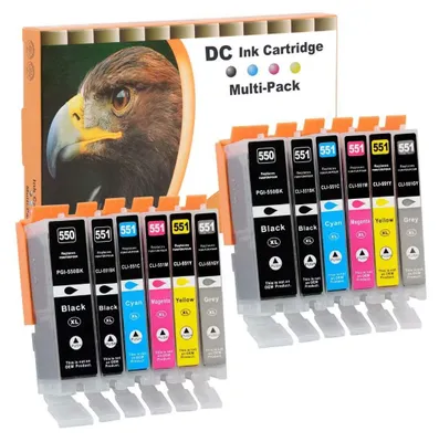 Immagine prodotto di Cartucce compatibili D&C 12 confezioni, compatibili con Canon PGI-550 XL e CLI-551 XL, per stampanti Canon Pixma MG6450, MG6650, MG7100, MG7150, MG7550, MX925, iP7200, iP7250, serie MG5400, MG5450, MG5550, MG5650, MG5655, MX725, MX920, iP8750