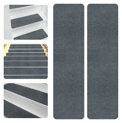 Produktbild von Tiefgraue Treppenschutzmatten 15 Stück 76x21 cm Rillen Anti-Rutsch selbsthaftend schneidbar Polyester für Innenräume