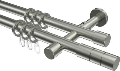 Produktbild von Interdeco Gardinenstange / Vorhangstange Edelstahl-Optik, Typ Prestige Elanto (Rillenzylinder), 20 mm Ø 2-läufig, 140 cm