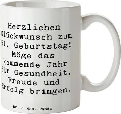Produktbild von Mr. & Mrs. Panda Tasse Spruch 51. Geburtstag Freude - Weiß - Geschenk, 51 Jahre, Erfolg, Kaffeepott, Kaffeetasse, Jubiläum, Alter, Becher, Pott, Gesundheit, Teetasse