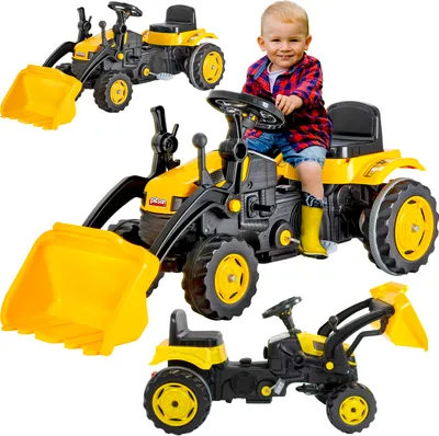 Image de Tracteur à pédales pour enfants avec pédales Pilsan et chargeur frontal Jaune 125cm pièces mobiles Véhicule de construction à partir de 3 ans