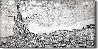Produktbild von Leinwand Wanduhr Wandkunst Uhr 60x30 Die sternenklare Nachtzeichnung Nacht - weiße Hände