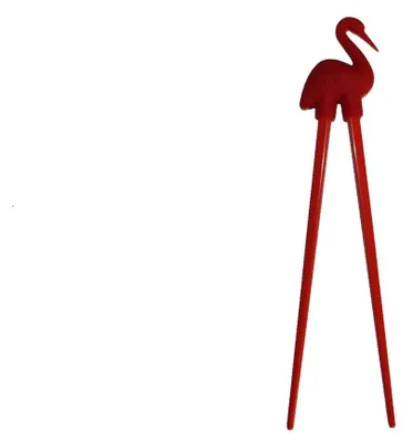 Produktbild von 074 Essstäbchen Chopsticks + 1 Clip Essstäbchenhelfer aus Gummi, Motiv Storch rot