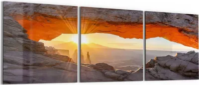 Produktbild von DEQORI Glasbild Echtglas 3x50x50 cm 'Felsbogen im Morgenlicht' Wandbilder XXL groß