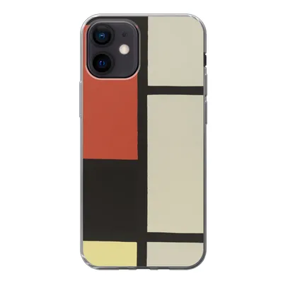 Produktbild von MuchoWow® Handyhülle Schutzhülle Hülle für iPhone 12 Komposition mit rotem Quadrat, schwarz, blau - Piet Mondrian Silikon Softcase Handy Hülle - Schutzhülle