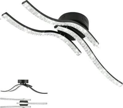 Nowoczesna lampa sufitowa LED, czarne żelazo/kryształ, energooszczędna 21W, czarny kryształ, białe światło