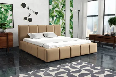 Produktbild von Polsterbett Bett Doppelbett GENUA Stoff 140x200cm Stoff Monolith Cappuccino