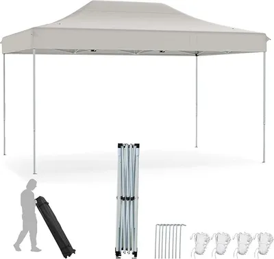 Produktbild von Gartenzelt 445 x 300 cm, wasserbeständiger Pop-Up Pavillon mit 3 Höhenverstellungen, Sonnenschutz, faltbarer Pavillon mit Transporttasche mit Rollen