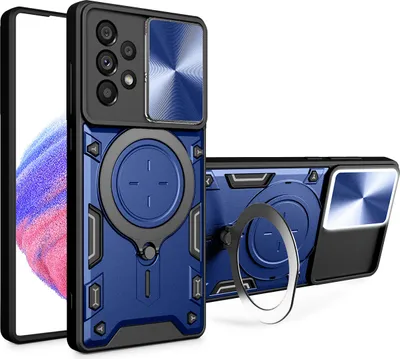 Produktbild von Handyhülle für Samsung Galaxy A33 5G Dual-Layer Stoßfest Rüstung Hülle mit Dia Kameraschutz und Kreisförmig Ring Ständer Blau