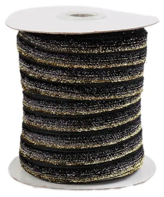 Samtband glitzernd 15 mm x 100 m schwarz-gold