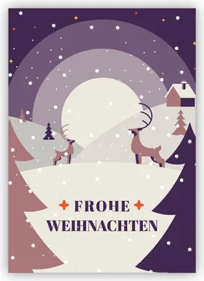 Produktbild von Edle Retro Weihnachtskarte mit Vintage Winterlandschaft, lila: Frohe Weihnachten