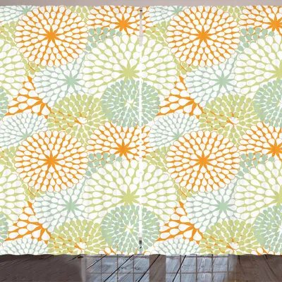 Produktbild von ARANDE Pastell Gardine, Abstrakte Hydrangea-Blumen-Muster-Retro Art-Botanik-Verzierung, 280 x 175 cm, Mandelgrün Blassgrün