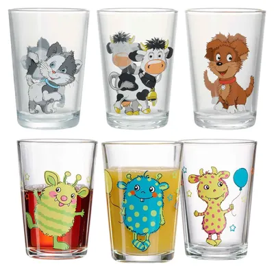6 Kindergläser mit Tiermotiven, 205 ml, spülmaschinenfest