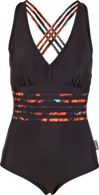 Produktbild von BECO the world of aquasports Badeanzug Feathers mit elegantem Kummerbund und gekreuzten Trägern schwarz-bunt 40