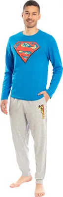 Produktbild von Pyjama Herren Set Schlafanzüge Baumwolle 2 Teiler Nachtwäsche Superman Blau Gr.M