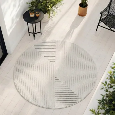 Immagine prodotto di Carpetsale24 Tappeto da Esterno Design Boho Moderno Effetto 3D Resistente ai Raggi UV Ideale per Terrazza Soggiorno Cucina Dimensioni: 80 cm Rotondo