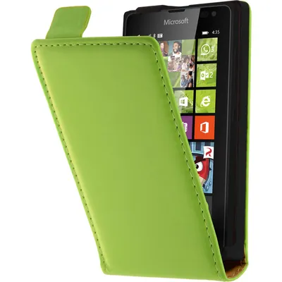 Produktbild von PhoneNatic Kunst-Lederhülle kompatibel mit Microsoft Lumia 435 - Flip-Case grün + 2 Schutzfolien
