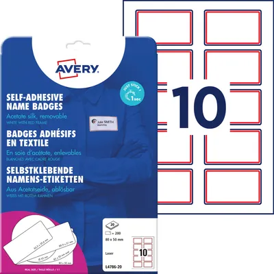 Image de AVERY Zweckform L4786-20 200 AVERY Zweckform Namensetiketten L4786-20 weiß 80,0 x 50,0 mm