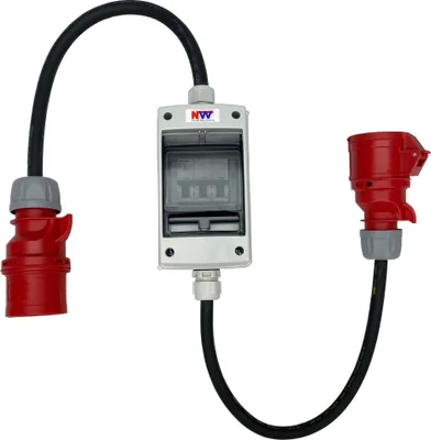 Produktbild von NWP CEE Adapter 32A 400V Stecker auf 16A 400V Kupplung Starkstrom - IP44 - mit Leitungsschutzschalter 3C16A - H07RN-F 5G2,5/5G4