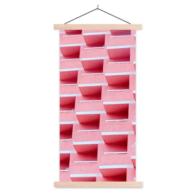 Produktbild von MuchoWow® Textilposter Rosa - Balkon - Sommer - Architektur 60x120 cm mit holzfarbenen Rahmen - Holz
