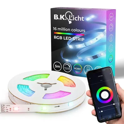 Image de B.K.Licht I 10m Wifi RGBIC LED Strip I App control I music sensor I lightbar I LED running light I RGBIC LED strip I compatible with Alexa I smart LED band I self-adhesive