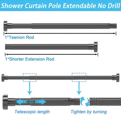 Imagen del producto de Barra para cortinas extensible, de 69 a 90 cm, diámetro 25 mm, sin necesidad de taladrar, color blanco, ideal para ventanas y baños