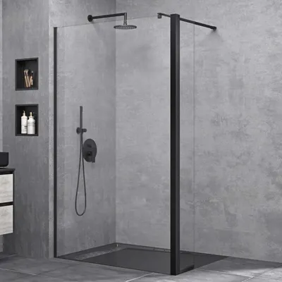 Image de doporro Paroi de Douche à L'italienne Transparent 80cm Pare-Douche Verre de Sécurité 8mm Bremen1K 80x200cm Profilé Noir Stabilisateur Rectangulaire