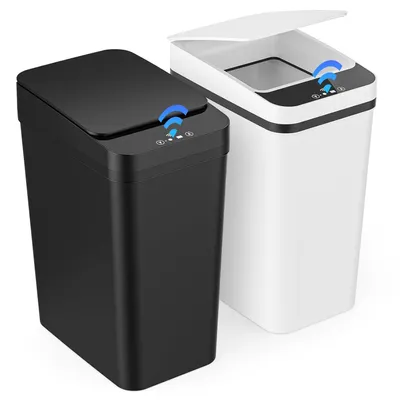 Produktbild von 2er Set Mülleimer mit Sensor, 12L Automatischer Mülleimer mit Deckel, 3 Betriebsmodi, Leise Wasserdicht Abfallbehälter, Schwarz & Weiß