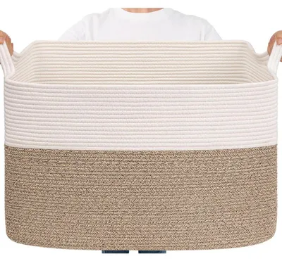 Productafbeelding van Opbergmand 105 liter, rechthoekig, katoenen touw, wit/bruin, 63,5 x 40,5 x 40,5 cm