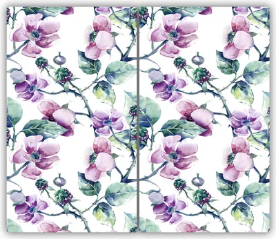 Produktbild von Tulup Glas-Herdabdeckplatte - 2x30x52cm - Glaskeramikkochfeld-Abdeckung Spritzschutz Zweiteilig Brombeerblumen