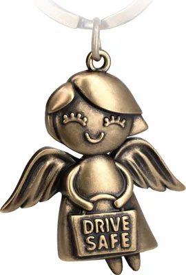 Produktbild von FABACH Schutzengel Schlüsselanhänger Emmy mit Gravur Drive Safe - Süßer Engel Anhänger aus Metall - Geschenk Glücksbringer Auto Führerschein - Fahr vorsichtig Schlüsselanhänger