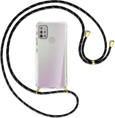 Produktbild von Handykette Backcover-Schutzhülle mit Band (Metall goldfarben) für Motorola Moto G10 (Power), G20, G30 - schwarz/gold