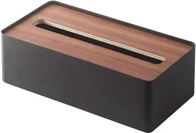 Productafbeelding van Ibenzoa® zakdoekendoos van staal met een donker houten deksel – modern, tijdloos opbergdoosje voor zakdoekjes, 26 x 13 x 8,2 cm