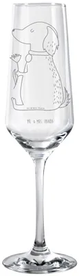 Produktbild von Mr. & Mrs. Panda Sektglas Hund Blume - Transparent - Geschenk, Kelchglas, Champagnerglas, Süß, Hunde, Proseccoglas, Sprüche, Niedlich, Trinkglas, Glas