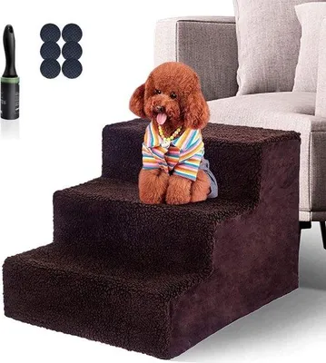 Produktbild von Famanu Haustierleiter 3 Stufen - Hundetreppe für kleine Hunde mit Antirutsch und abnehmbarem Bezug