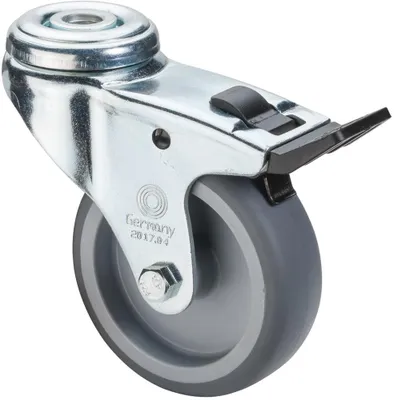 Produktbild von Lenkrolle mit Totalfeststeller Rad-Ø 50 mm Tragfähigkeit 50 kg Rückenloch 10,2 mm Gleitlager Gummi grau