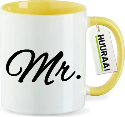 Produktbild von Huuraa Kaffeetasse Mr. Schriftzug 330ml Gelb Keramik Kaffeebecher Geschenkidee